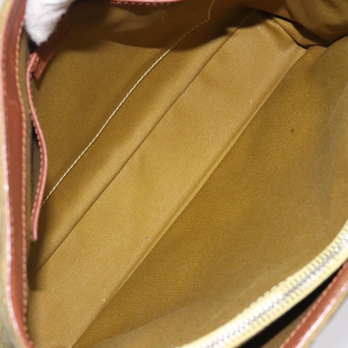 CELINE C Macadam Canvas Hand Bag Suede Green Gold Auth BA2228