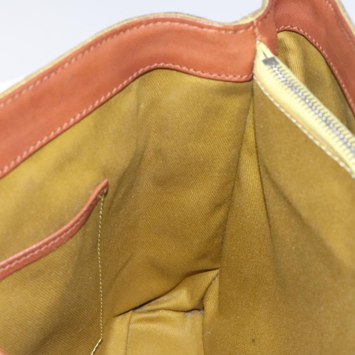 CELINE C Macadam Canvas Hand Bag Suede Green Gold Auth BA2228