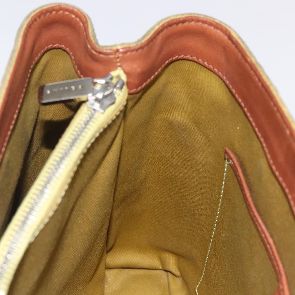 CELINE C Macadam Canvas Hand Bag Suede Green Gold Auth BA2228