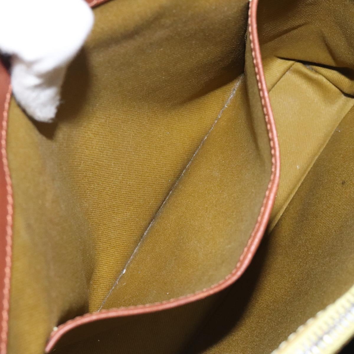 CELINE C Macadam Canvas Hand Bag Suede Green Gold Auth BA2228