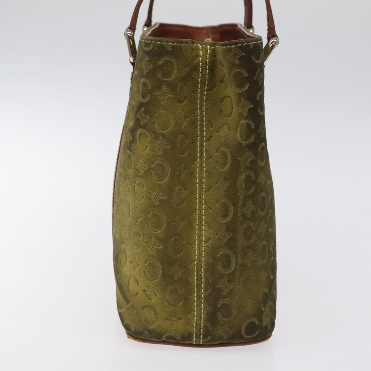 CELINE C Macadam Canvas Hand Bag Suede Green Gold Auth BA2228