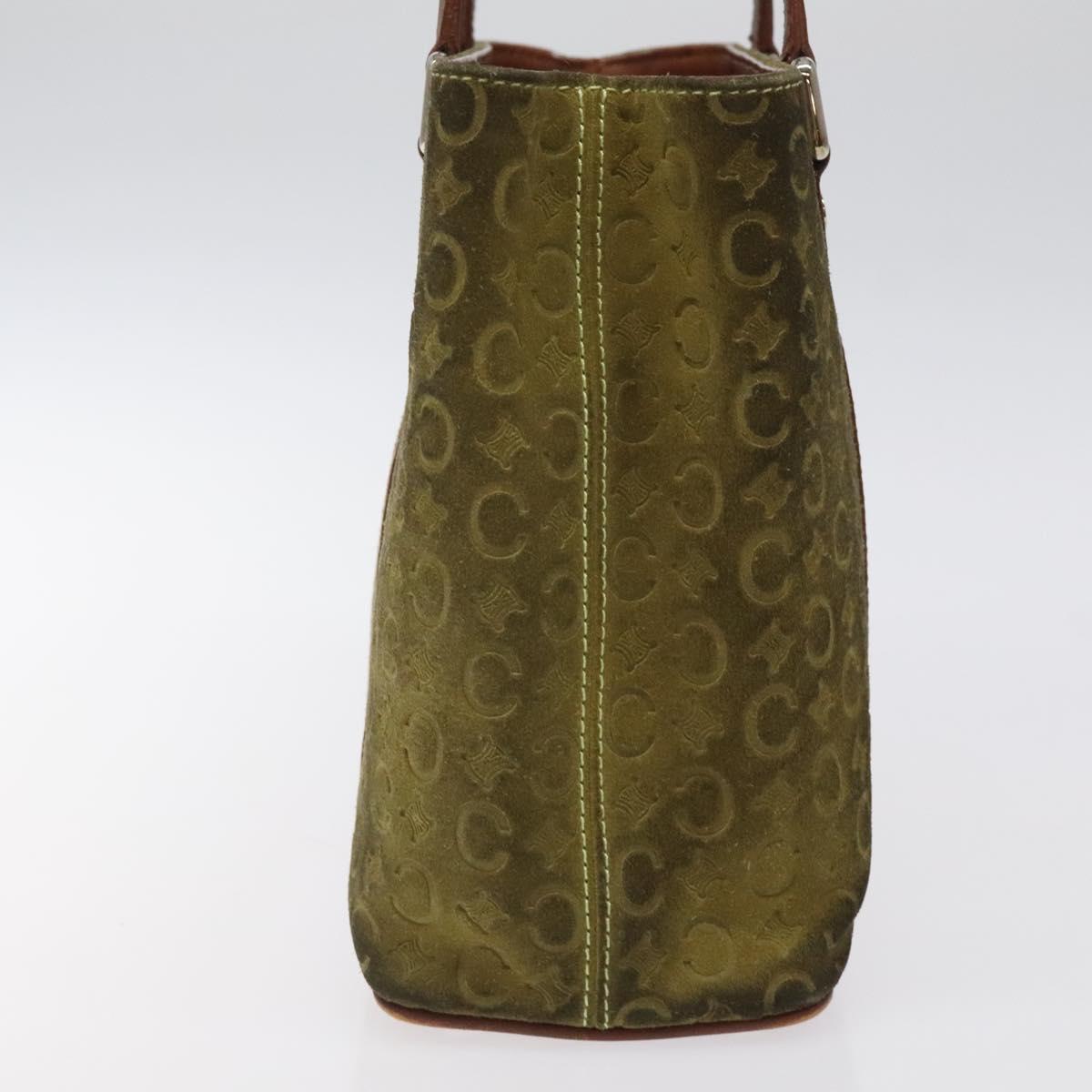 CELINE C Macadam Canvas Hand Bag Suede Green Gold Auth BA2228