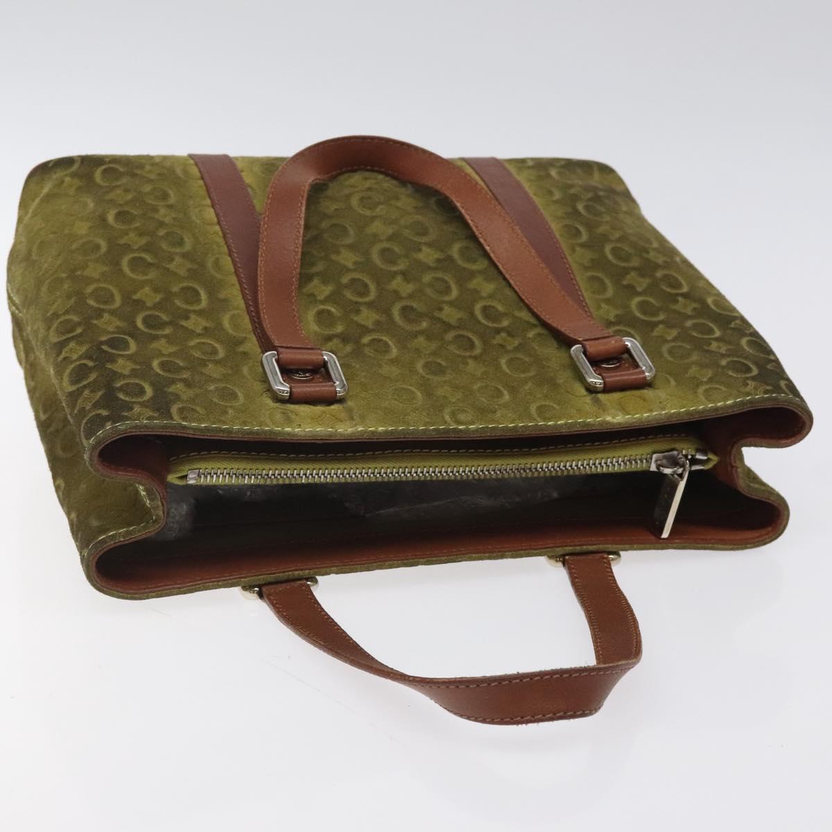 CELINE C Macadam Canvas Hand Bag Suede Green Gold Auth BA2228