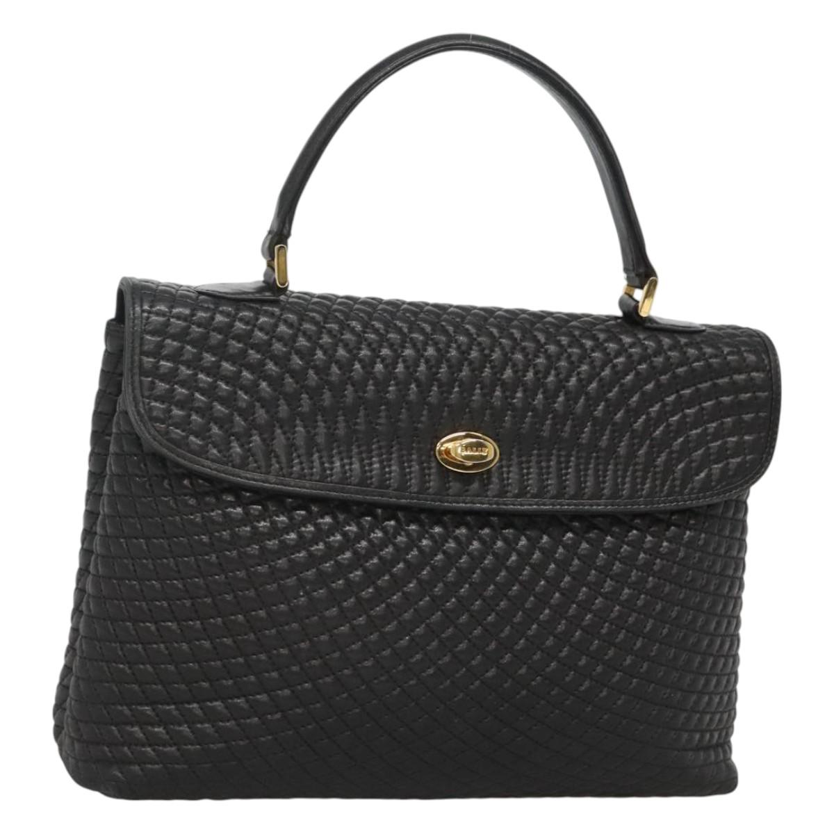 BALLY Hand Bag Leather Black Gold Auth BA2236