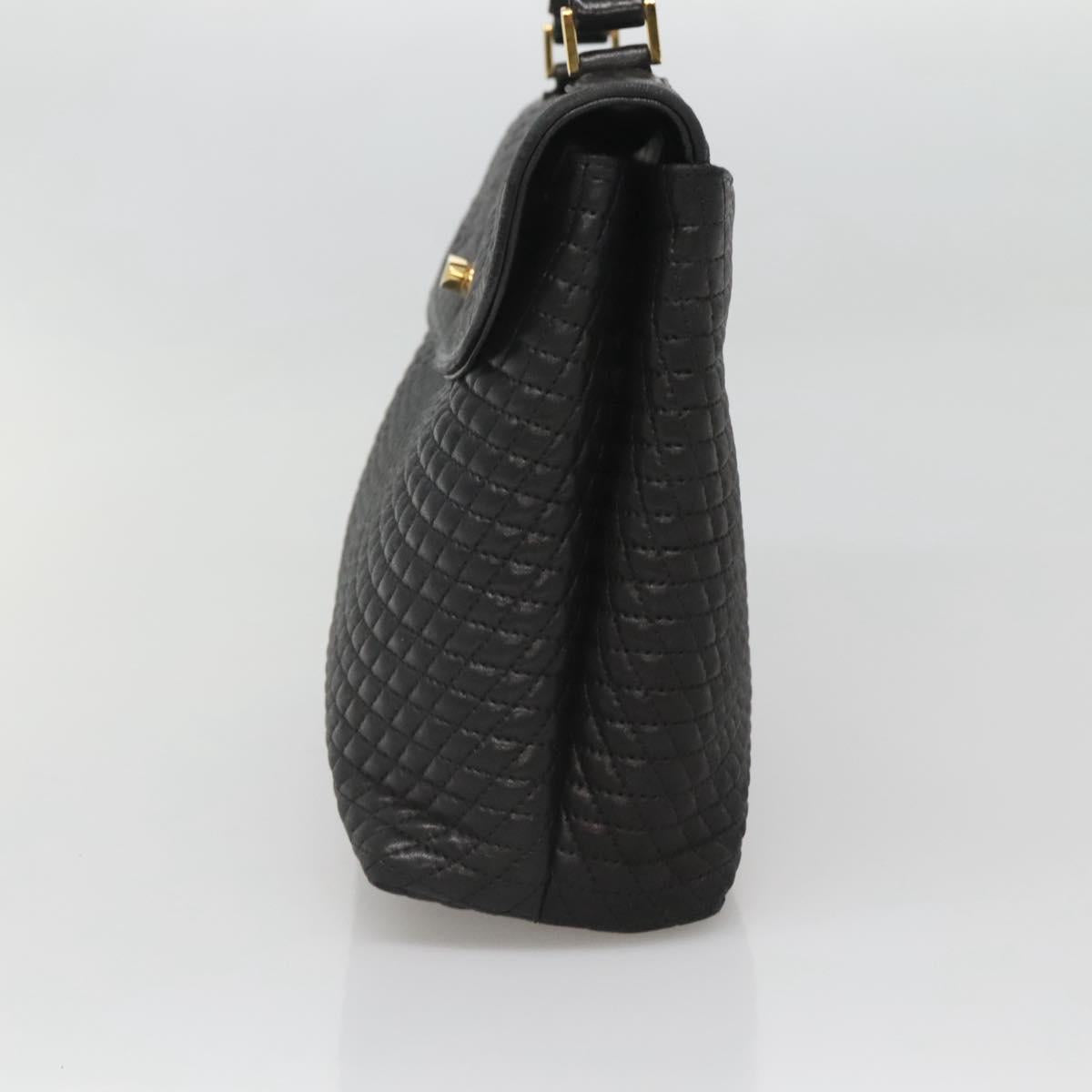 BALLY Hand Bag Leather Black Gold Auth BA2236