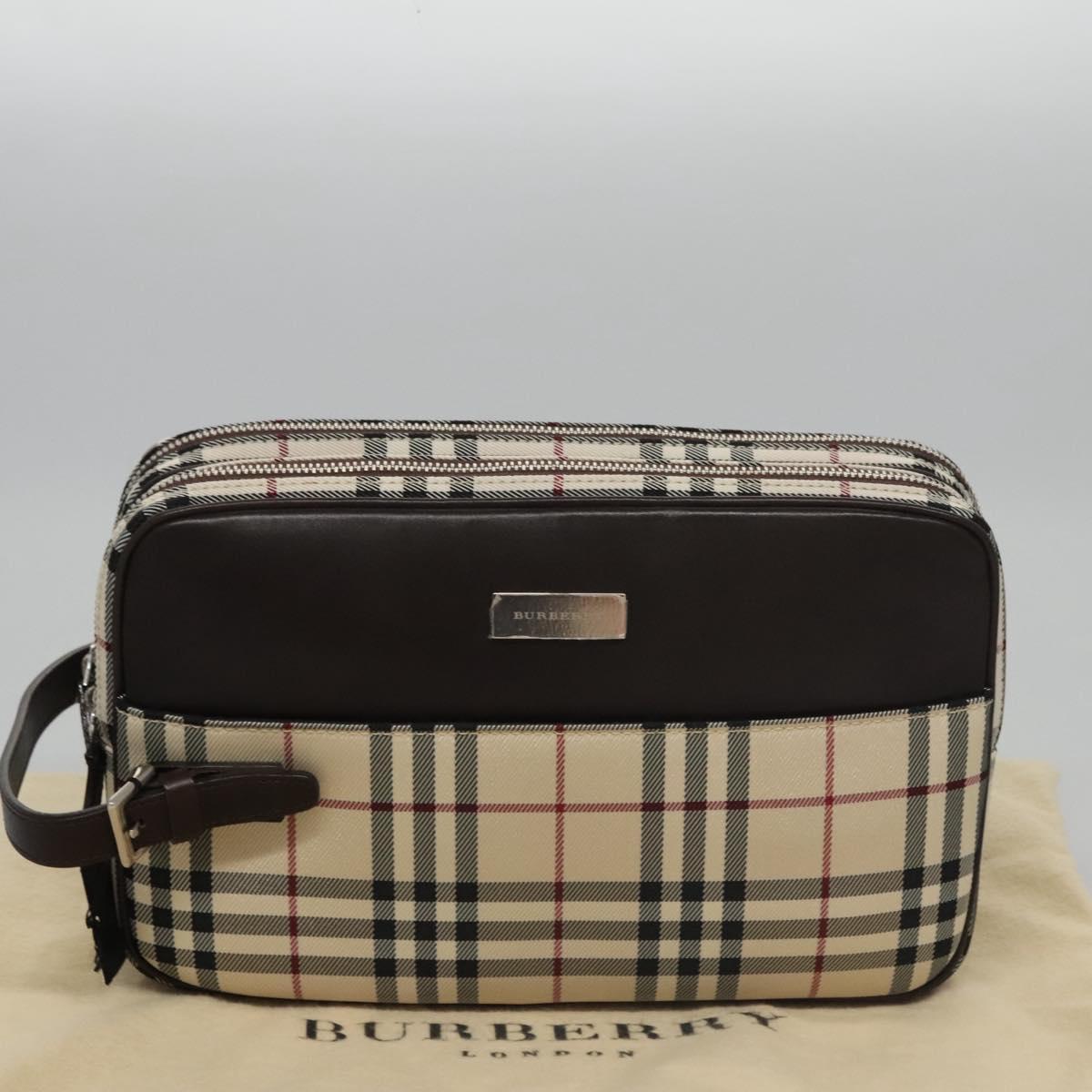 BURBERRY Nova Check Clutch Bag Nylon Beige Auth BA224AV