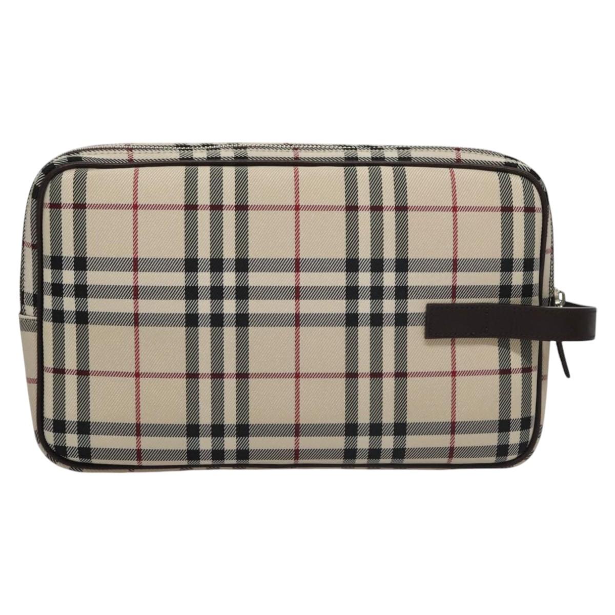 BURBERRY Nova Check Clutch Bag Nylon Beige Auth BA224AV