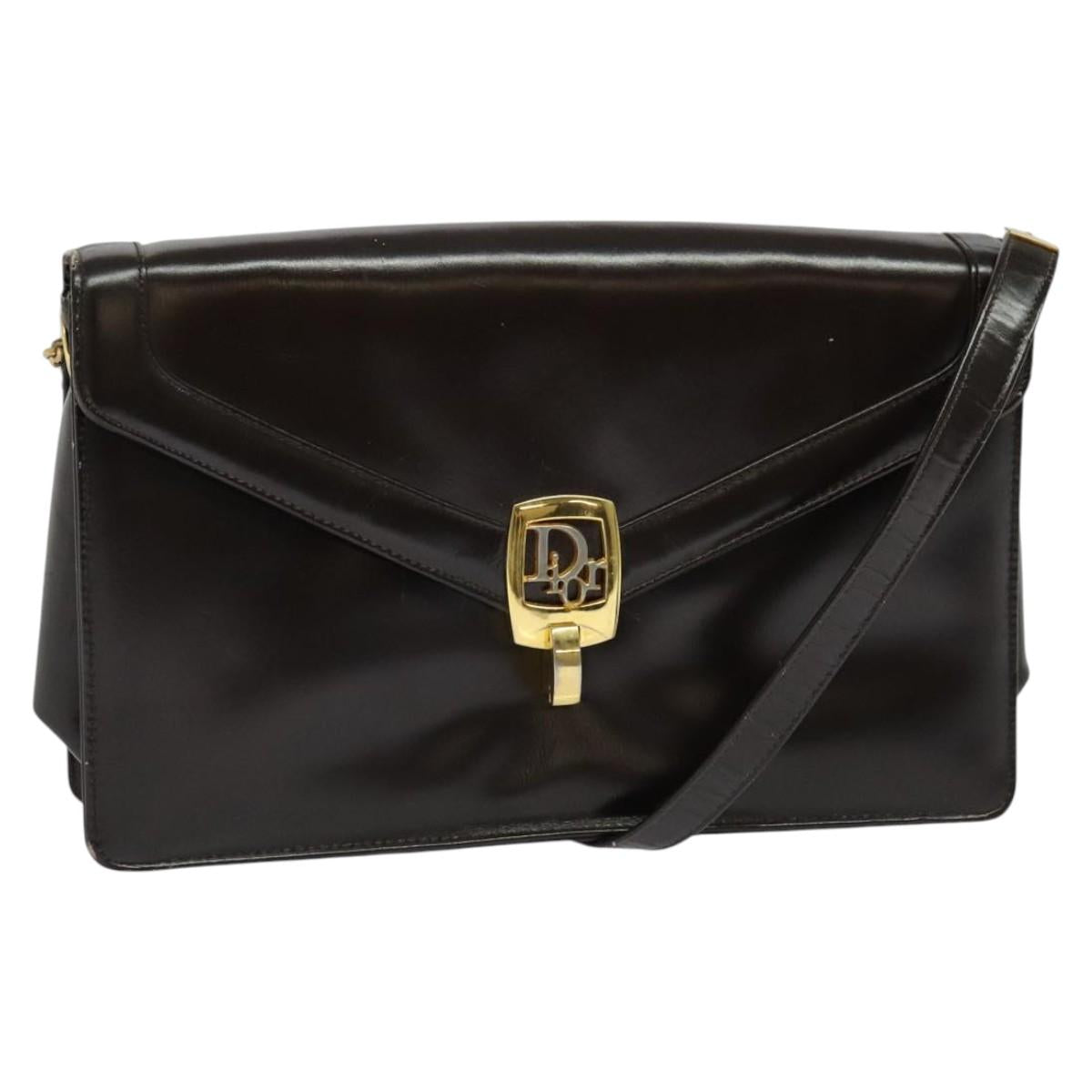 Christian Dior Shoulder Bag Leather Brown Gold Auth BA2252
