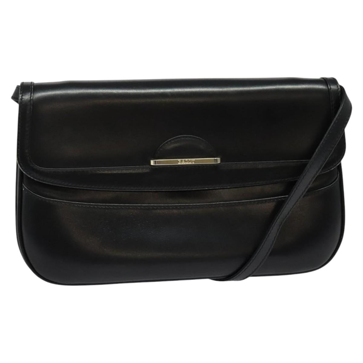 BALLY Shoulder Bag Leather Black Gold Auth BA2261