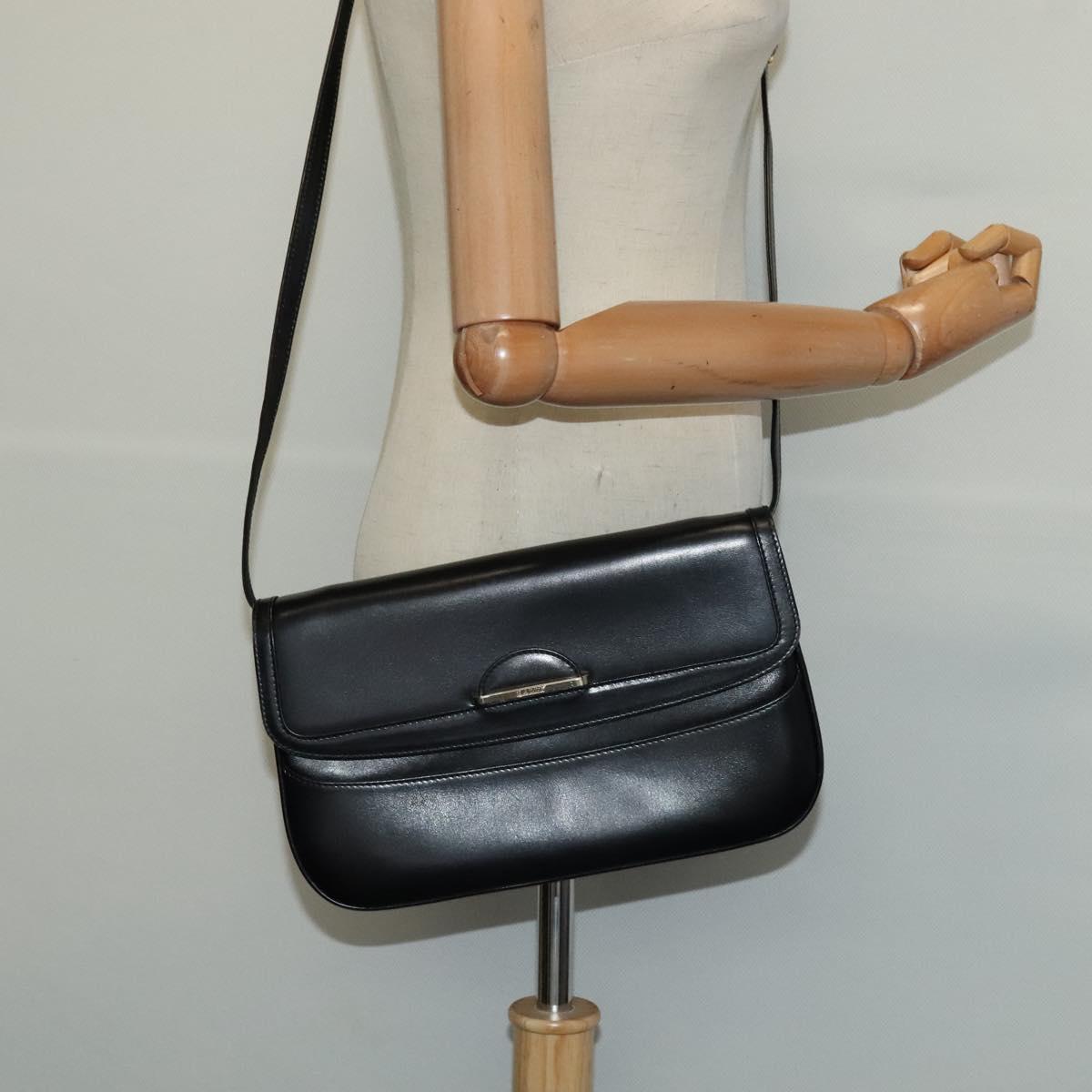 BALLY Shoulder Bag Leather Black Gold Auth BA2261
