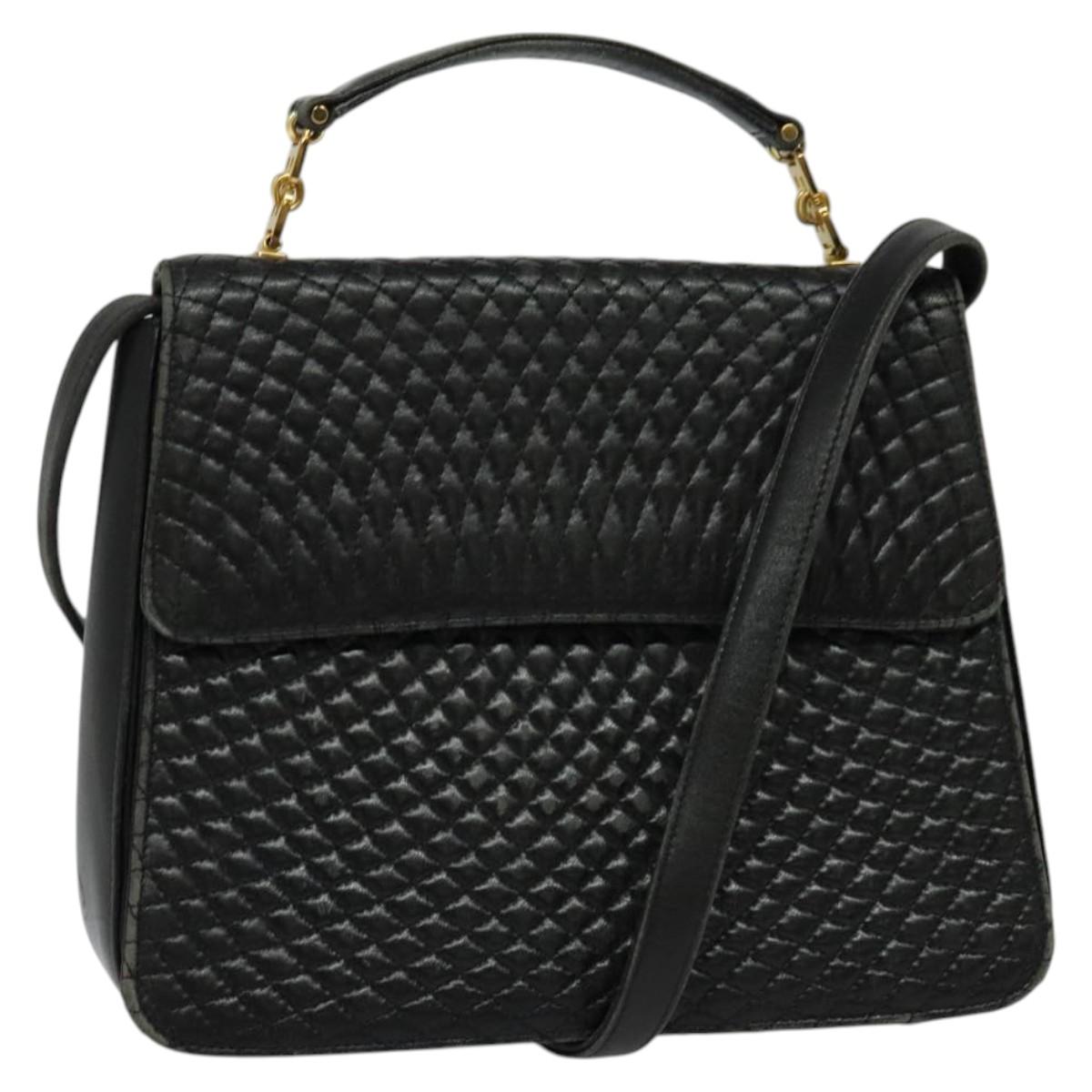 BALLY Hand Bag Leather 2way Black Gold Auth BA2262