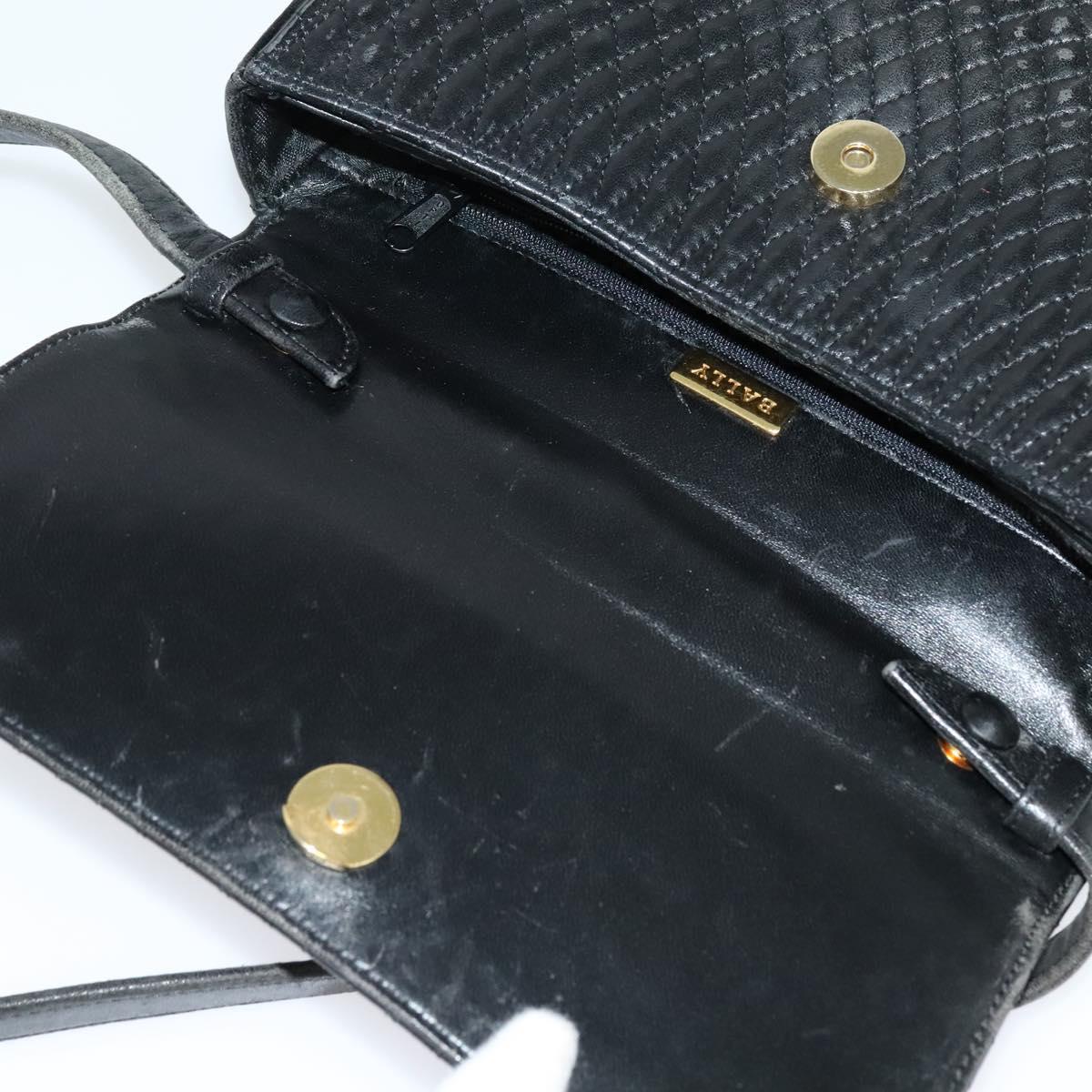 BALLY Hand Bag Leather 2way Black Gold Auth BA2262