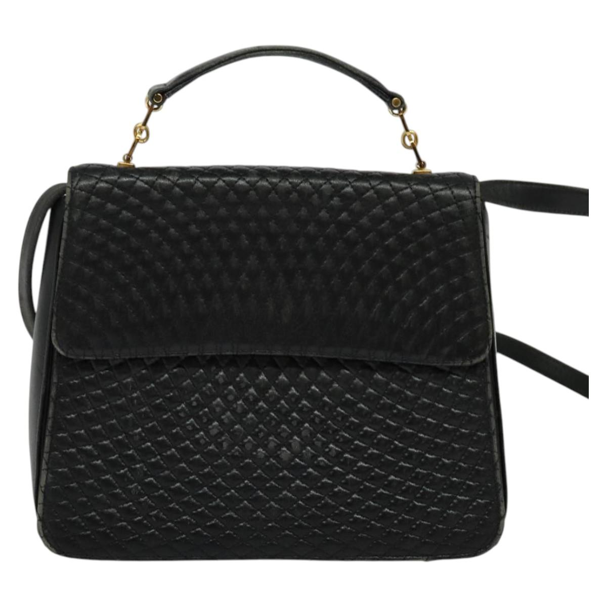 BALLY Hand Bag Leather 2way Black Gold Auth BA2262