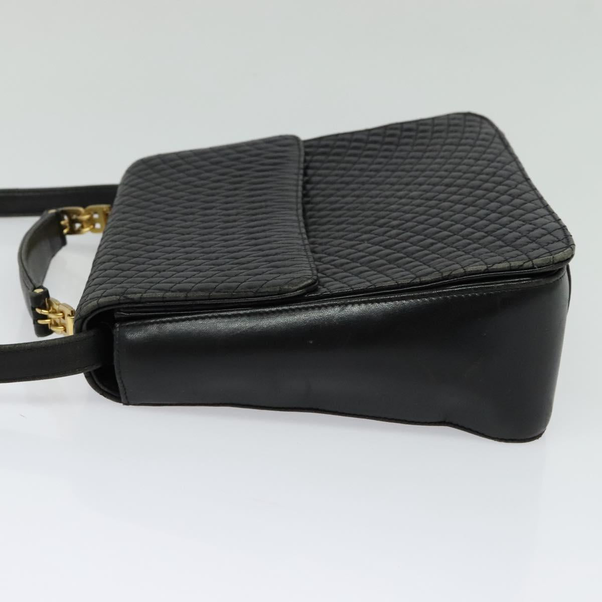 BALLY Hand Bag Leather 2way Black Gold Auth BA2262