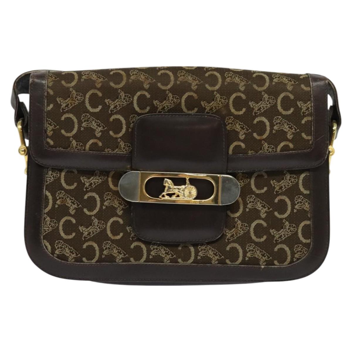 CELINE C Sulky Shoulder Bag Canvas Brown Gold Auth BA2276