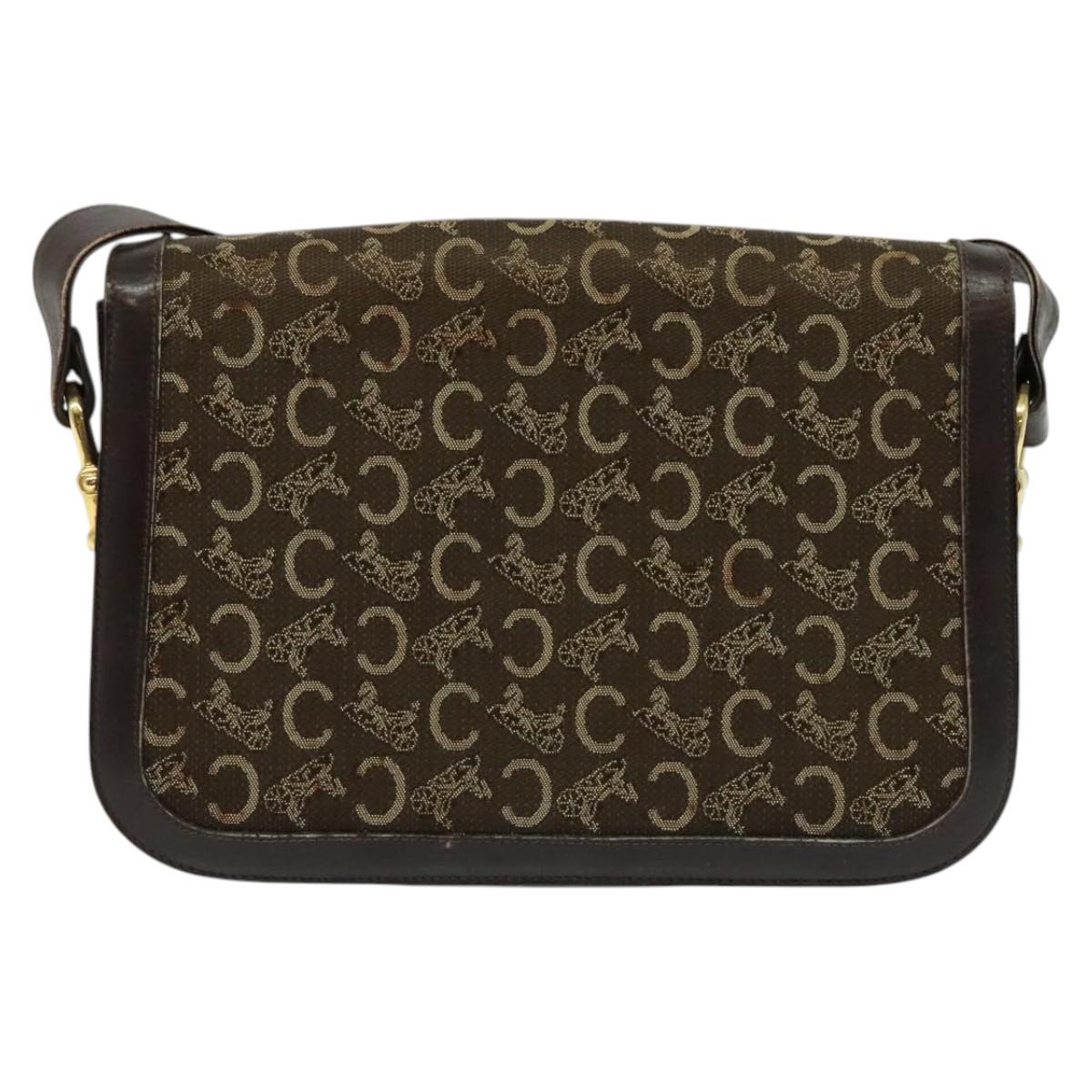 CELINE C Sulky Shoulder Bag Canvas Brown Gold Auth BA2276