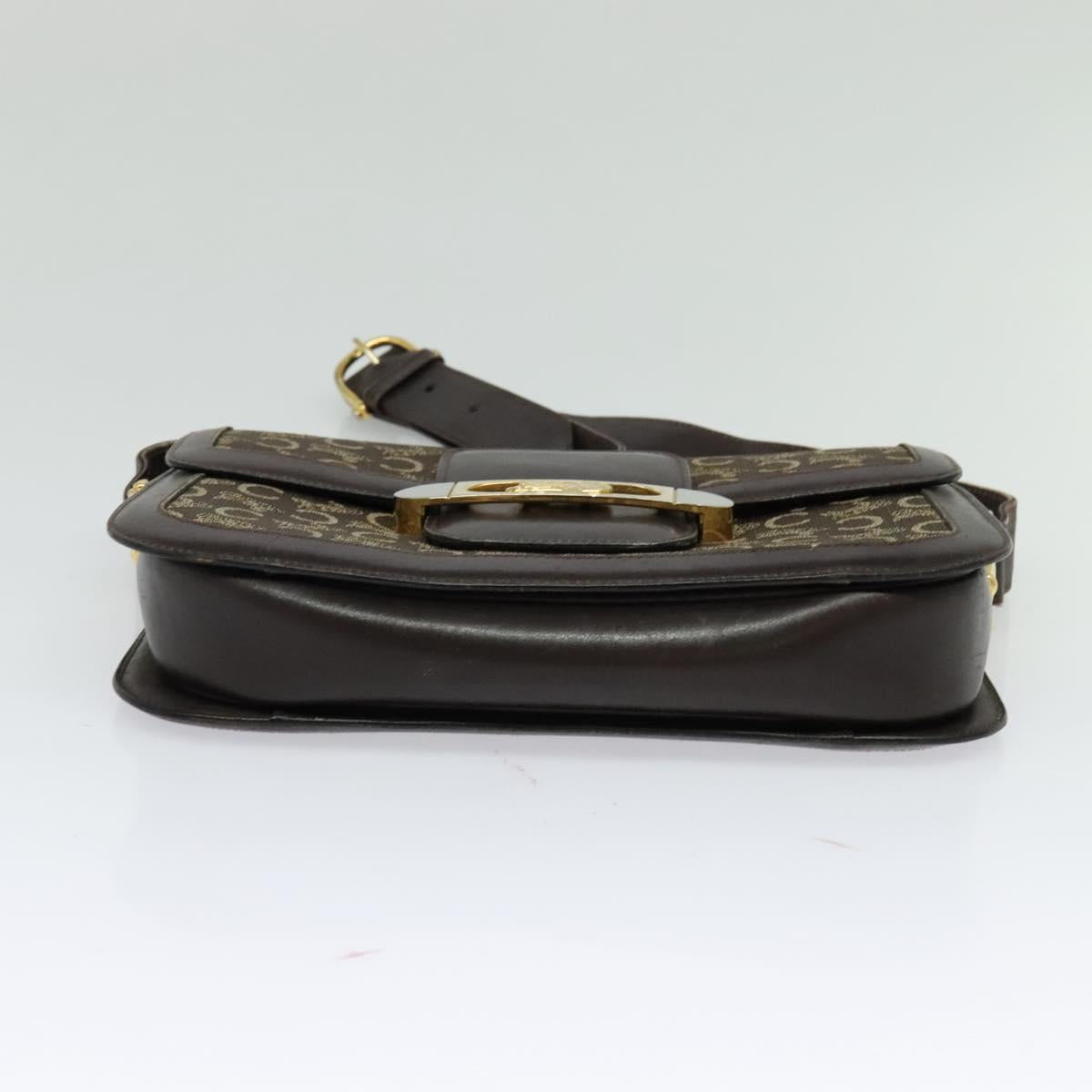 CELINE C Sulky Shoulder Bag Canvas Brown Gold Auth BA2276