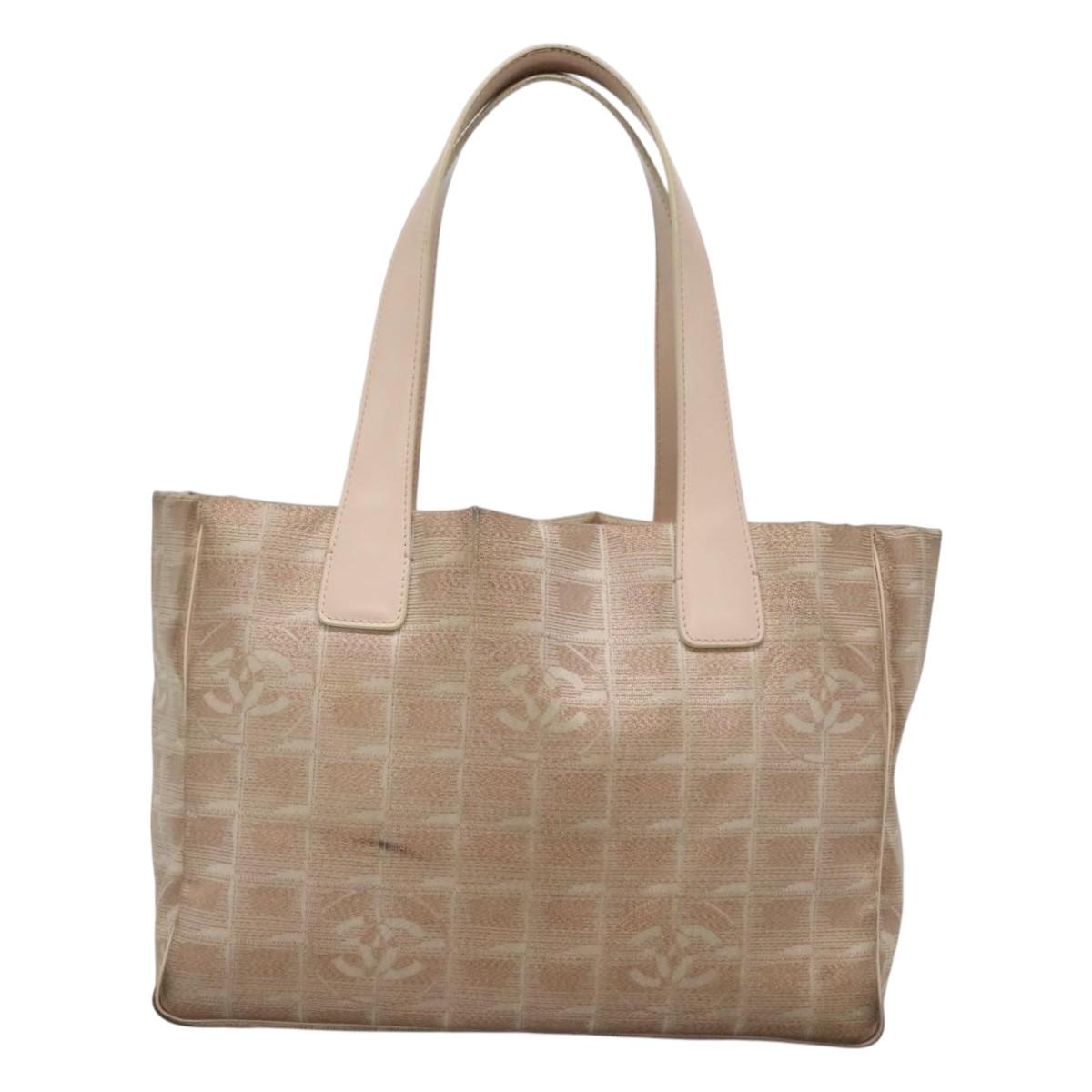 CHANEL New Travel Line Tote Bag Nylon Beige CC Auth BA2277