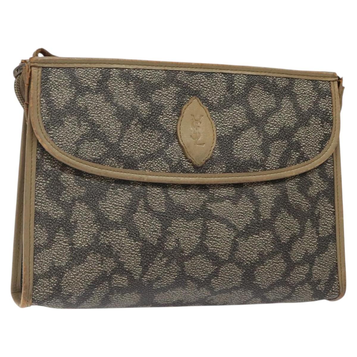 SAINT LAURENT Clutch Bag PVC Leather Beige Auth BA2278