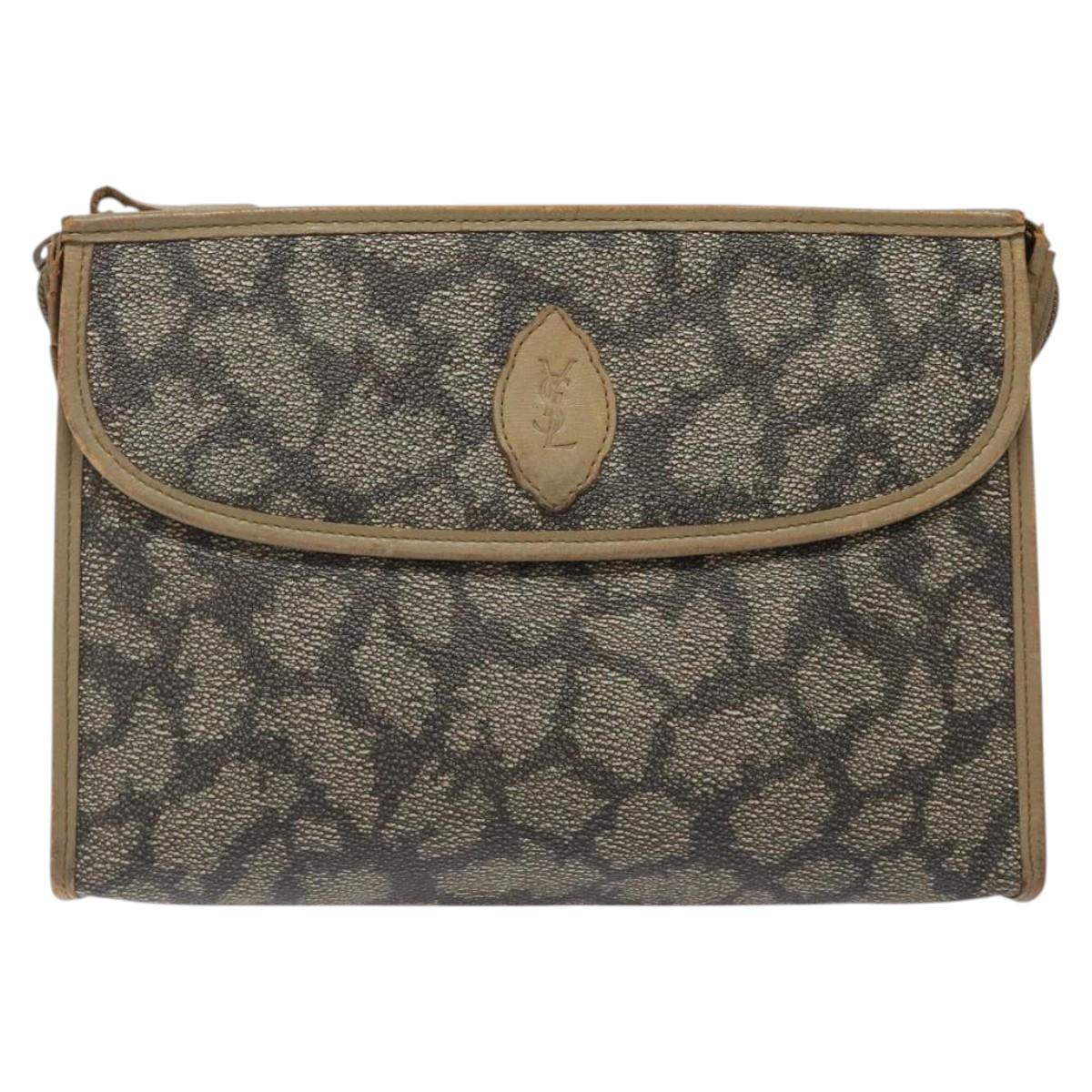 SAINT LAURENT Clutch Bag PVC Leather Beige Auth BA2278