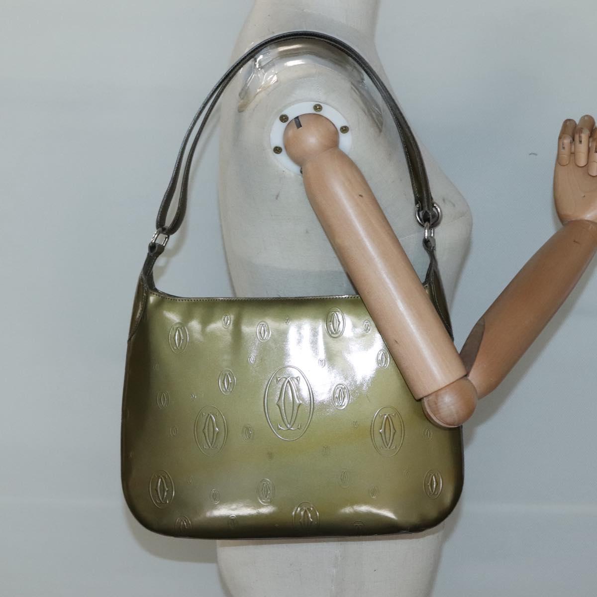 CARTIER Happy Birthday Shoulder Bag Enamel Khaki Silver Auth BA2280