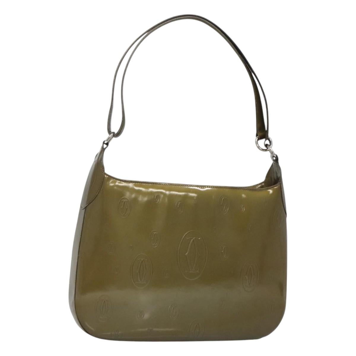 CARTIER Happy Birthday Shoulder Bag Enamel Khaki Silver Auth BA2280