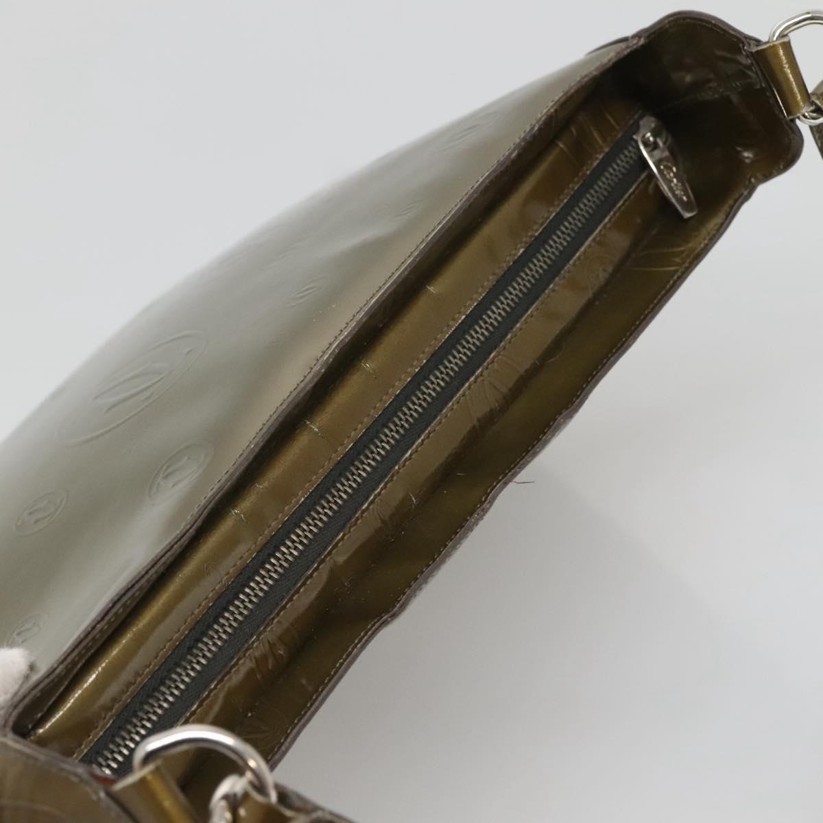 CARTIER Happy Birthday Shoulder Bag Enamel Khaki Silver Auth BA2280