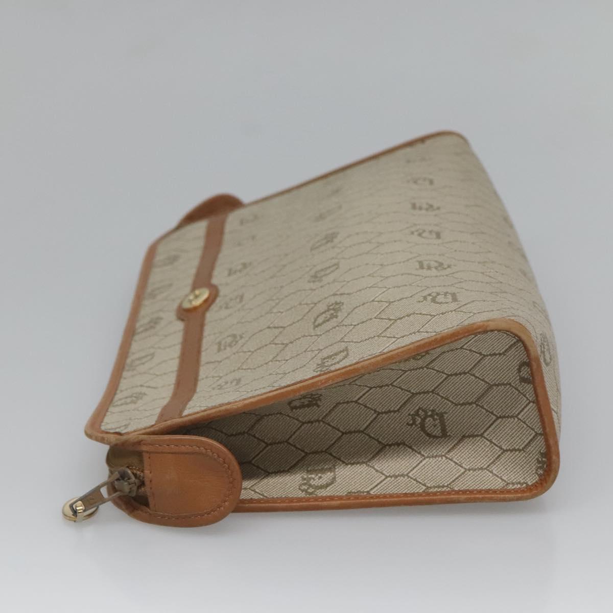 Christian Dior Honeycomb Canvas Clutch Bag PVC Beige Auth BA2283