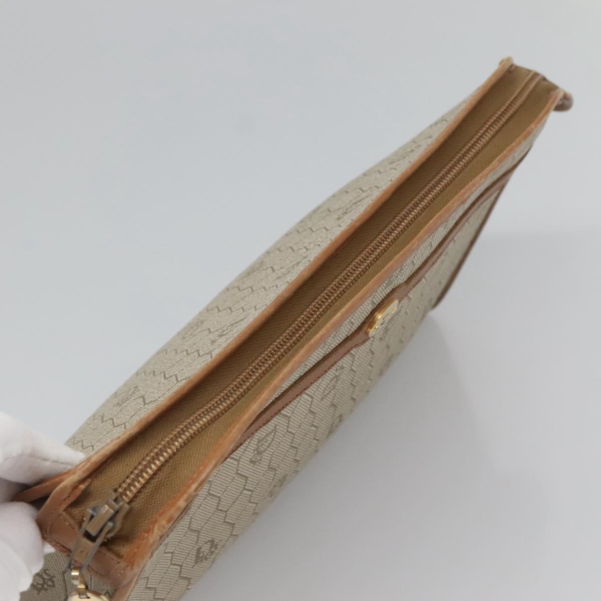 Christian Dior Honeycomb Canvas Clutch Bag PVC Beige Auth BA2283