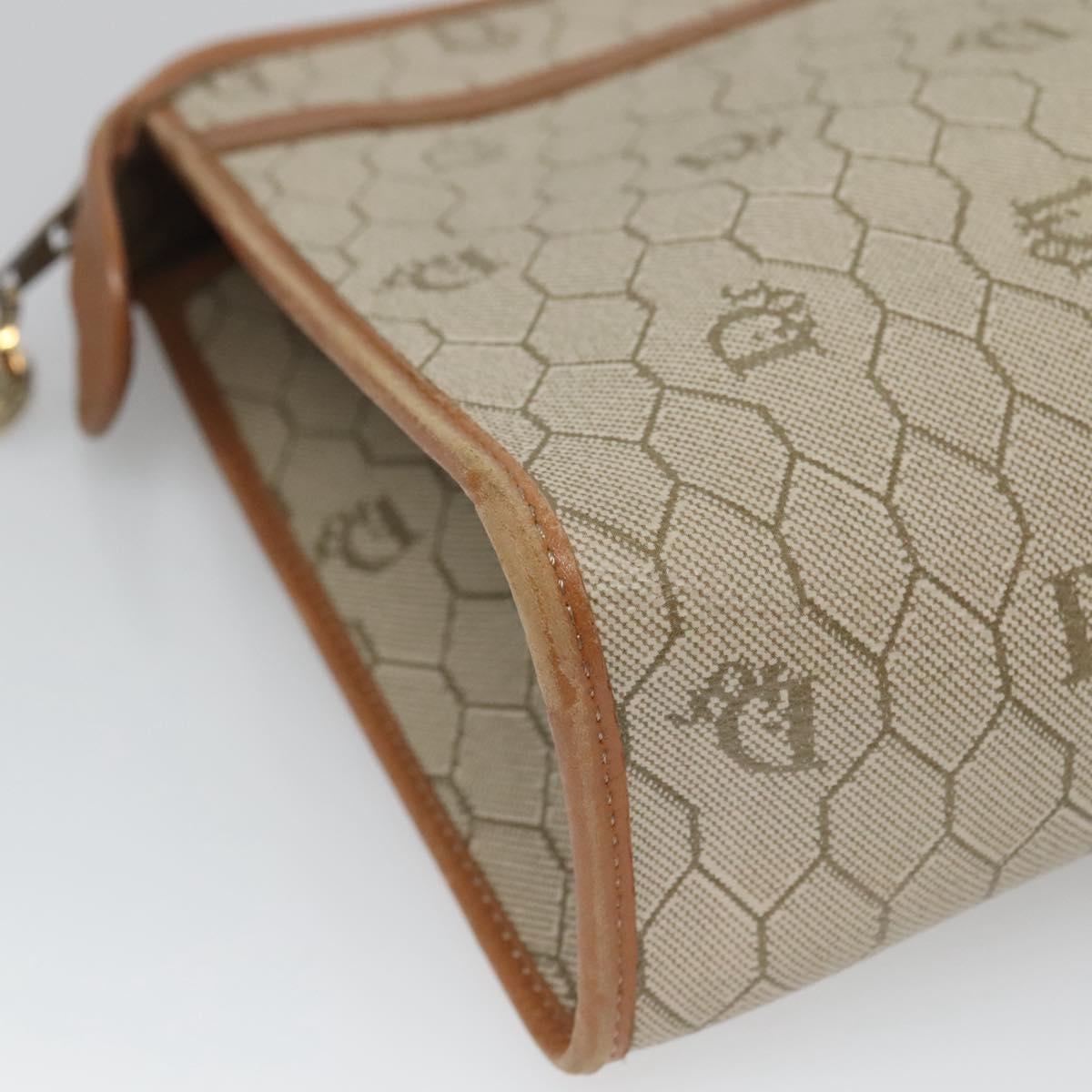 Christian Dior Honeycomb Canvas Clutch Bag PVC Beige Auth BA2283