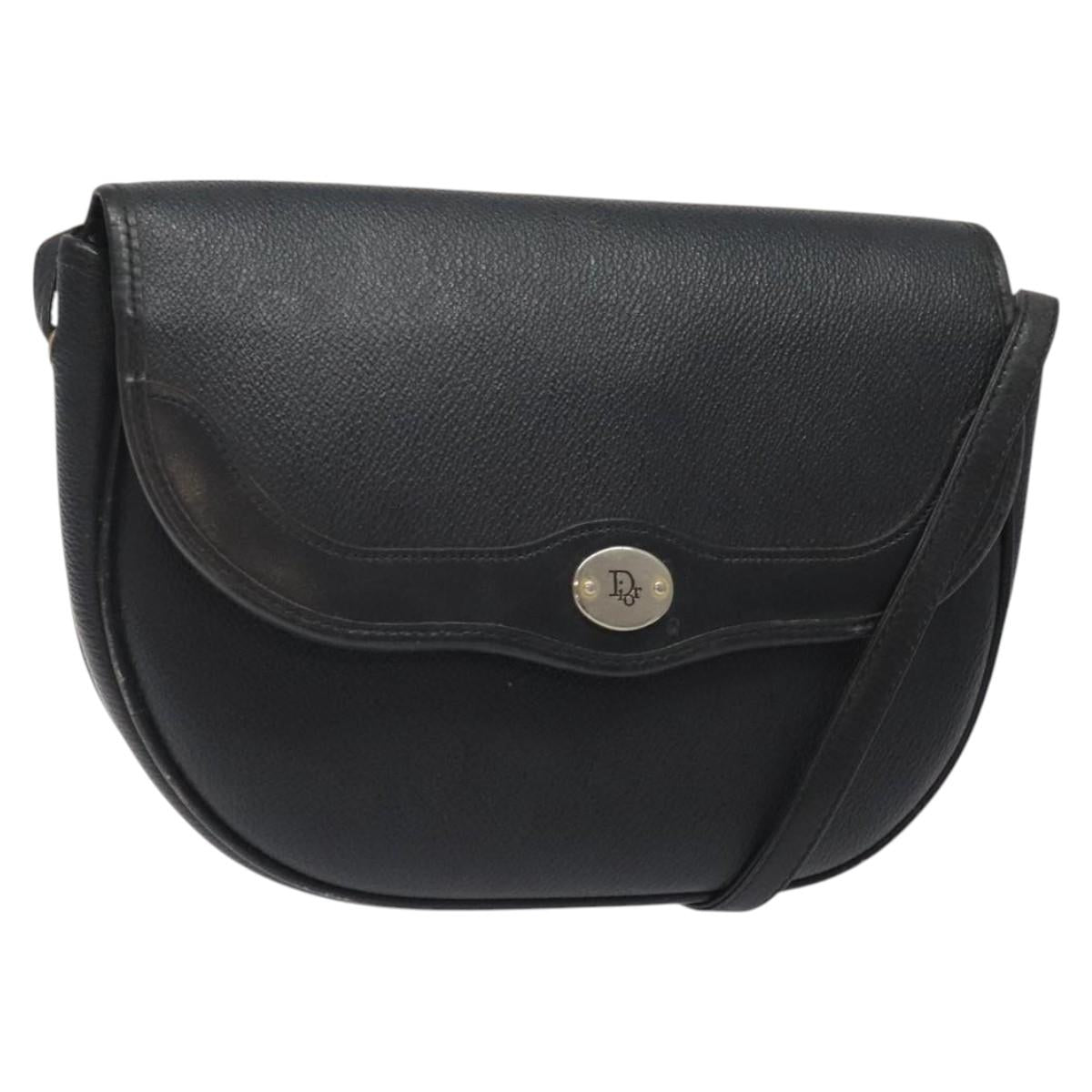 Christian Dior Honeycomb Canvas Shoulder Bag PVC Leather Black Gold Auth BA2285