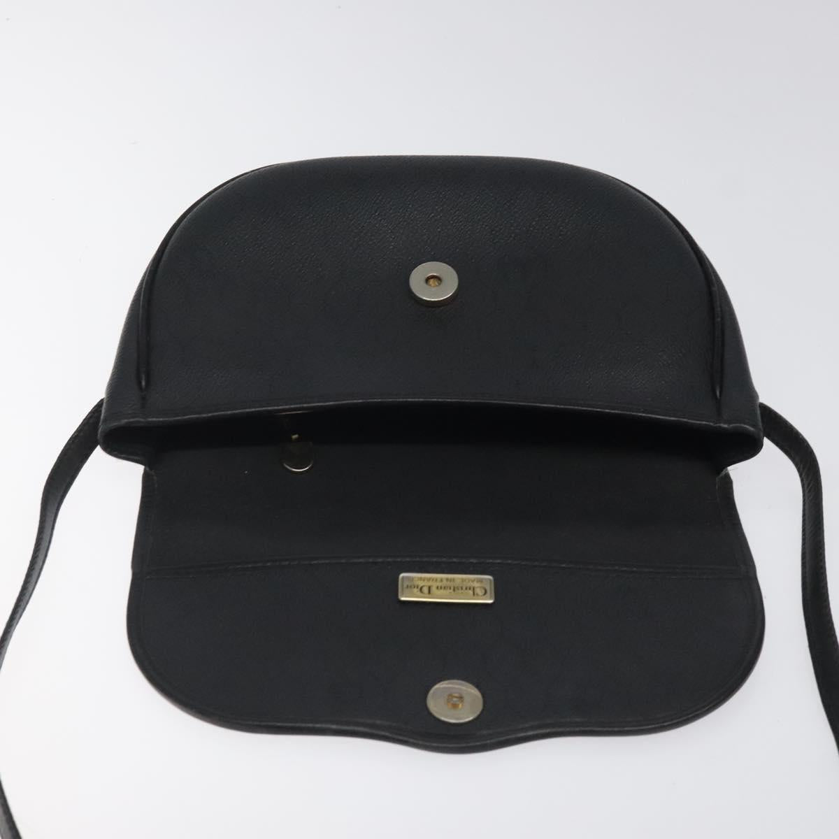 Christian Dior Honeycomb Canvas Shoulder Bag PVC Leather Black Gold Auth BA2285