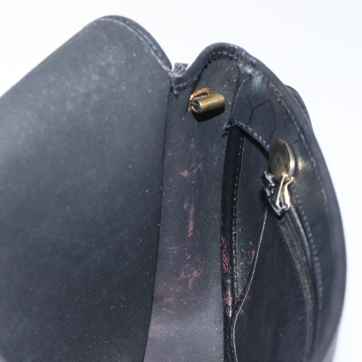 Christian Dior Honeycomb Canvas Shoulder Bag PVC Leather Black Gold Auth BA2285