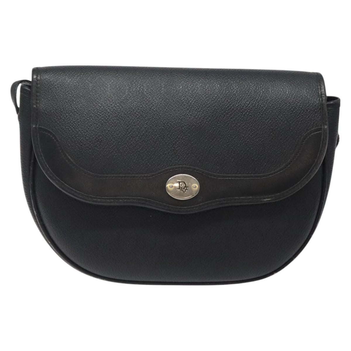 Christian Dior Honeycomb Canvas Shoulder Bag PVC Leather Black Gold Auth BA2285