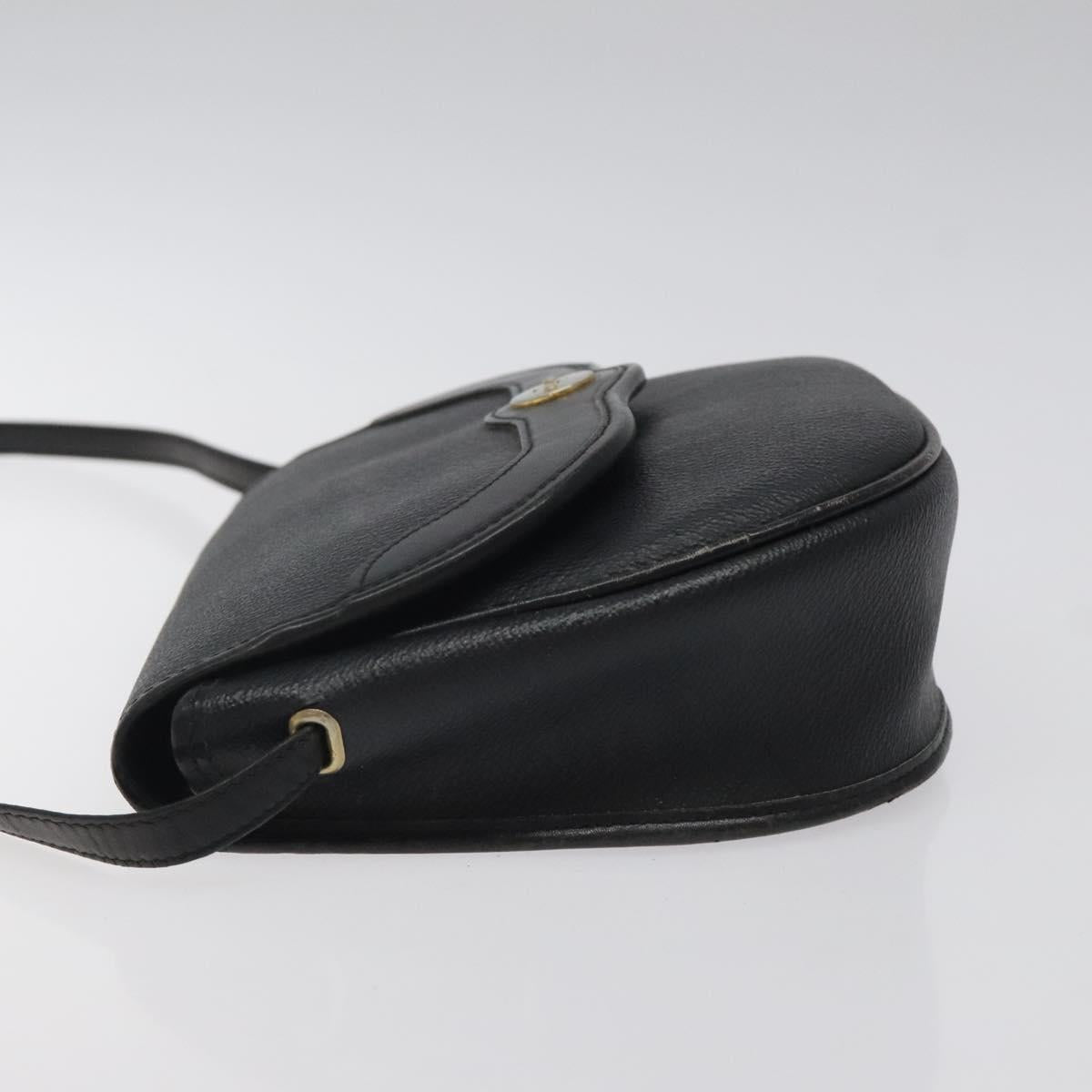 Christian Dior Honeycomb Canvas Shoulder Bag PVC Leather Black Gold Auth BA2285