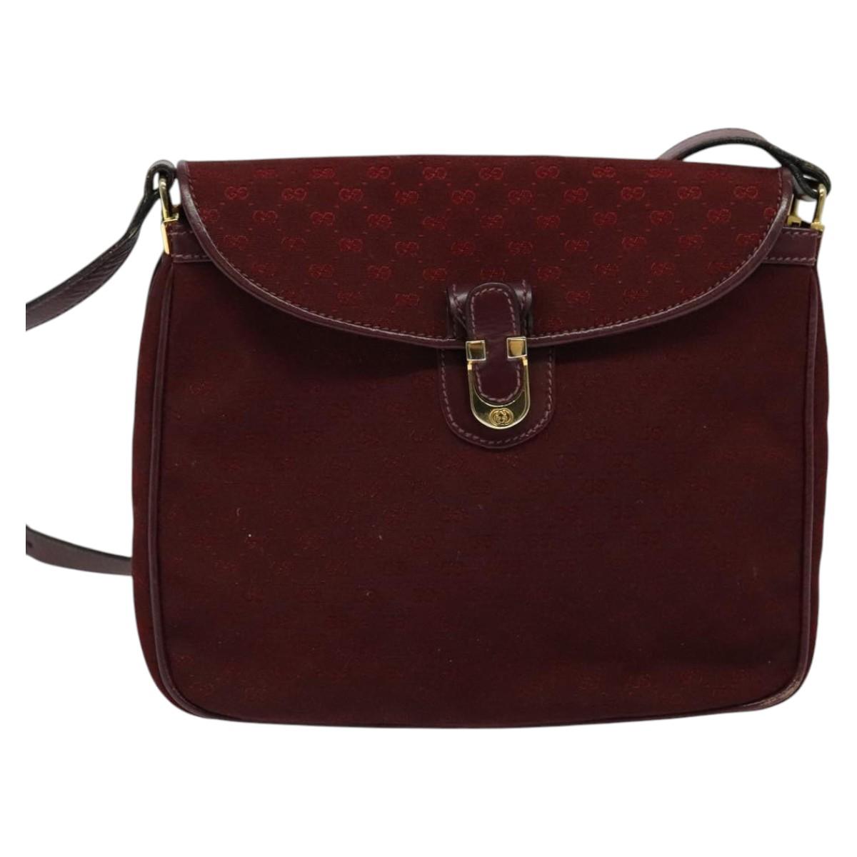 GUCCI Micro GG Canvas Shoulder Bag Red Gold Auth BA2289