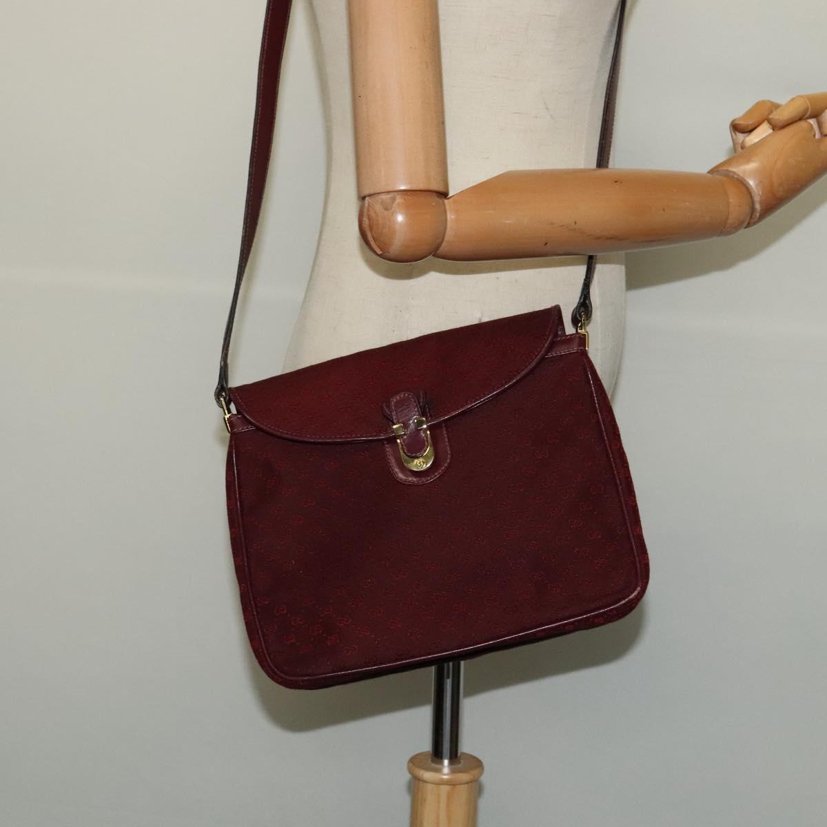 GUCCI Micro GG Canvas Shoulder Bag Red Gold Auth BA2289