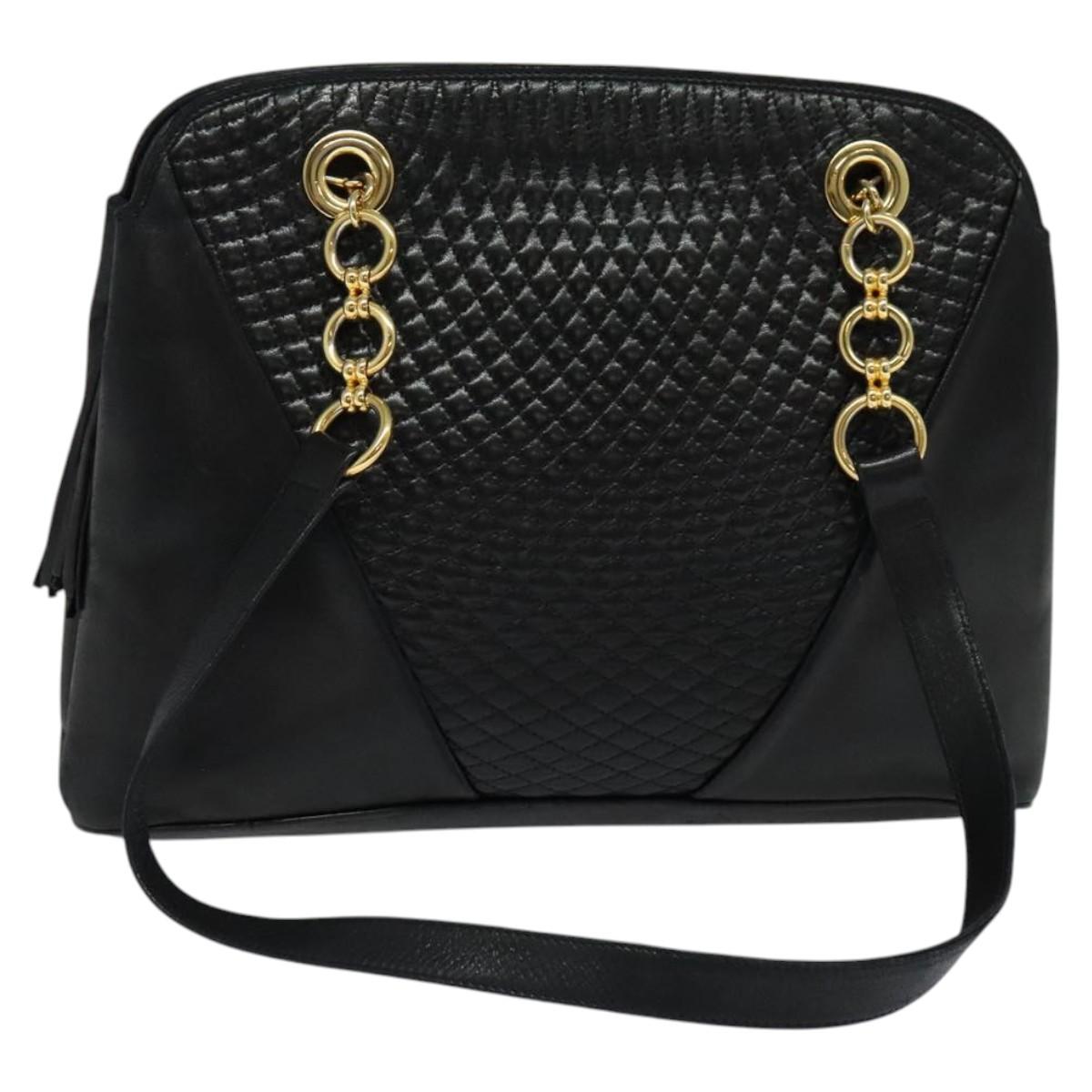 BALLY Shoulder Bag Leather Black Gold Auth BA2292