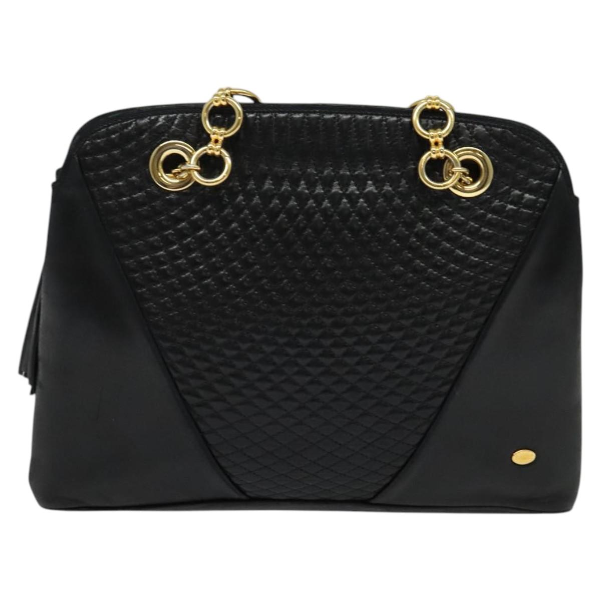 BALLY Shoulder Bag Leather Black Gold Auth BA2292