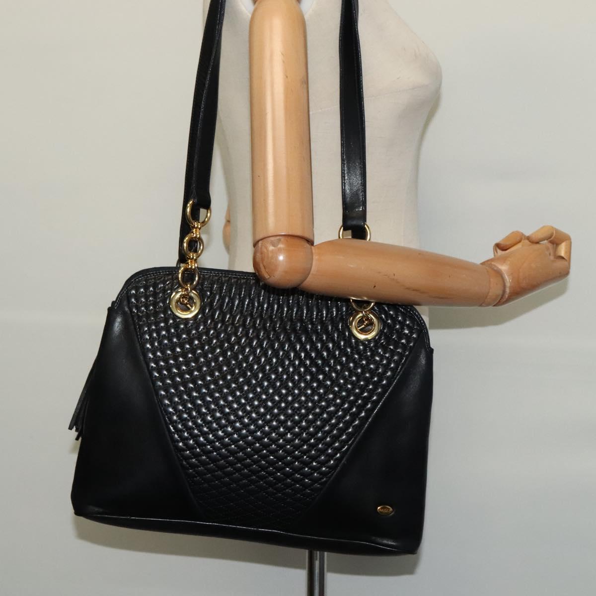 BALLY Shoulder Bag Leather Black Gold Auth BA2292