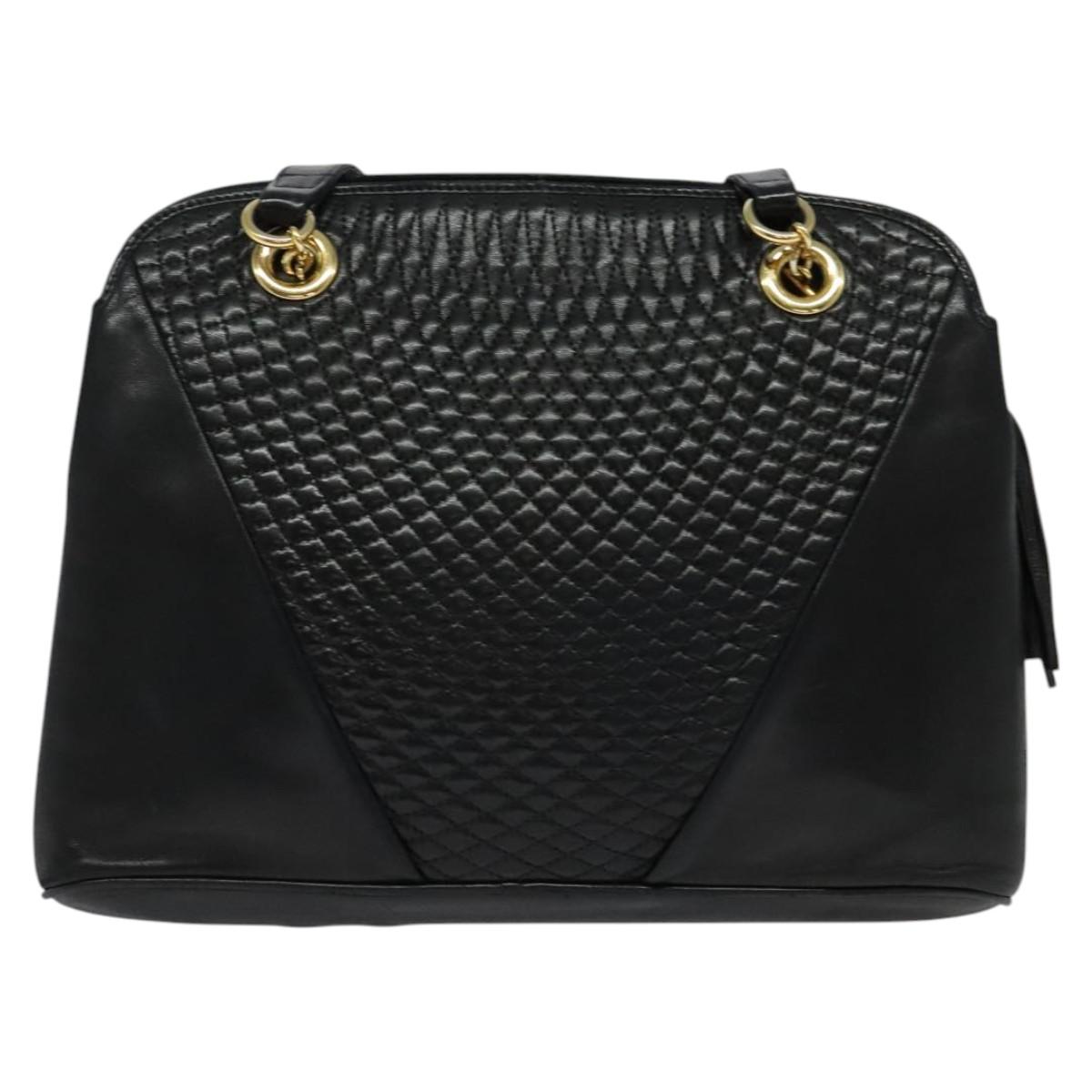 BALLY Shoulder Bag Leather Black Gold Auth BA2292
