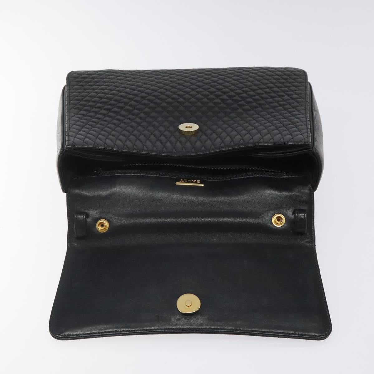 BALLY Hand Bag Leather Black Gold Auth BA2293