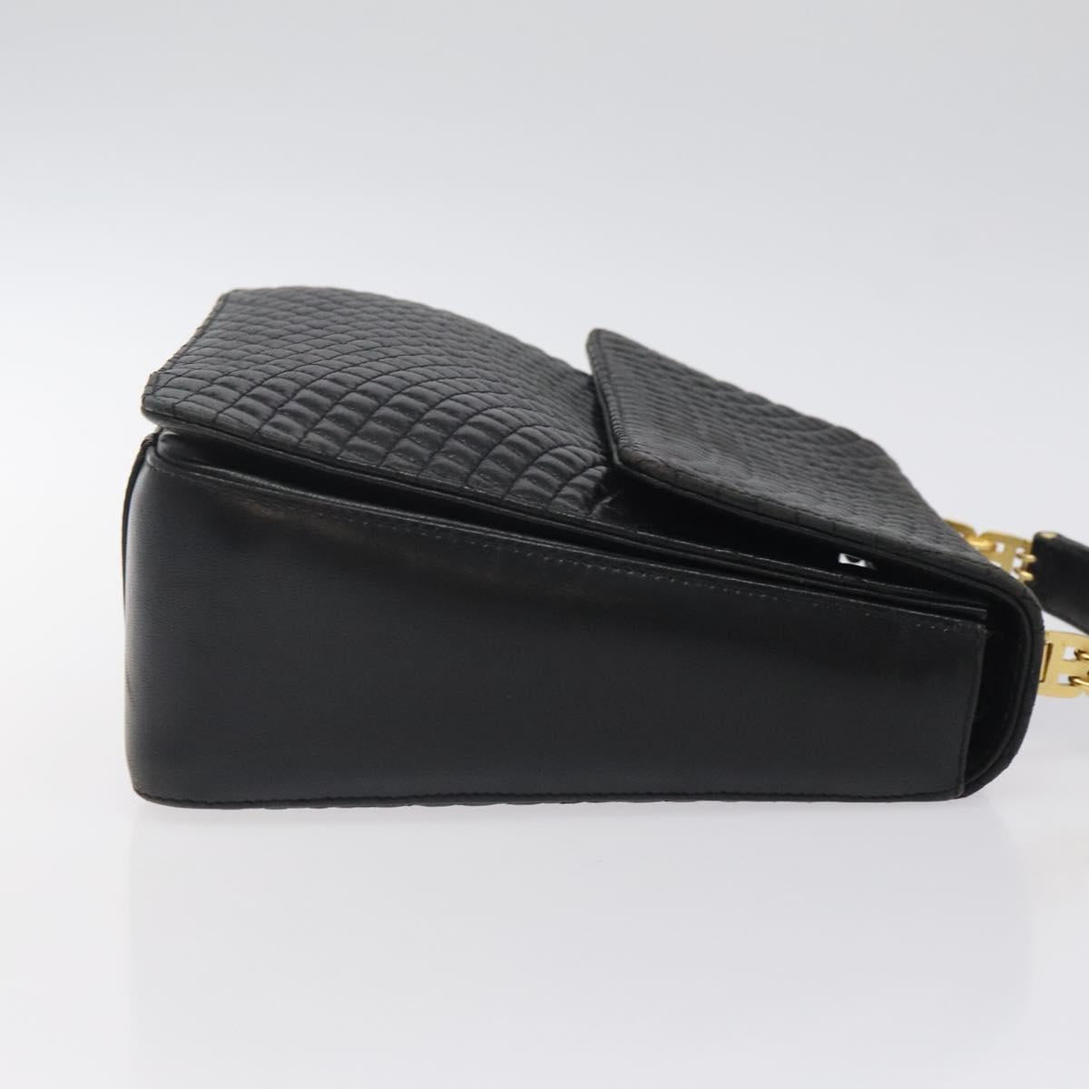 BALLY Hand Bag Leather Black Gold Auth BA2293