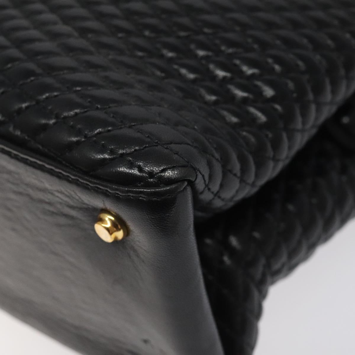 BALLY Hand Bag Leather Black Gold Auth BA2294