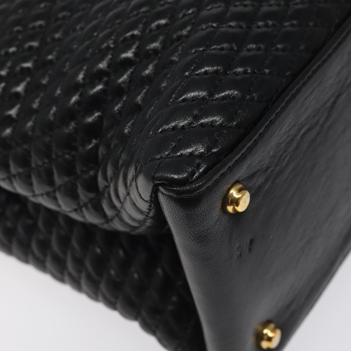 BALLY Hand Bag Leather Black Gold Auth BA2294