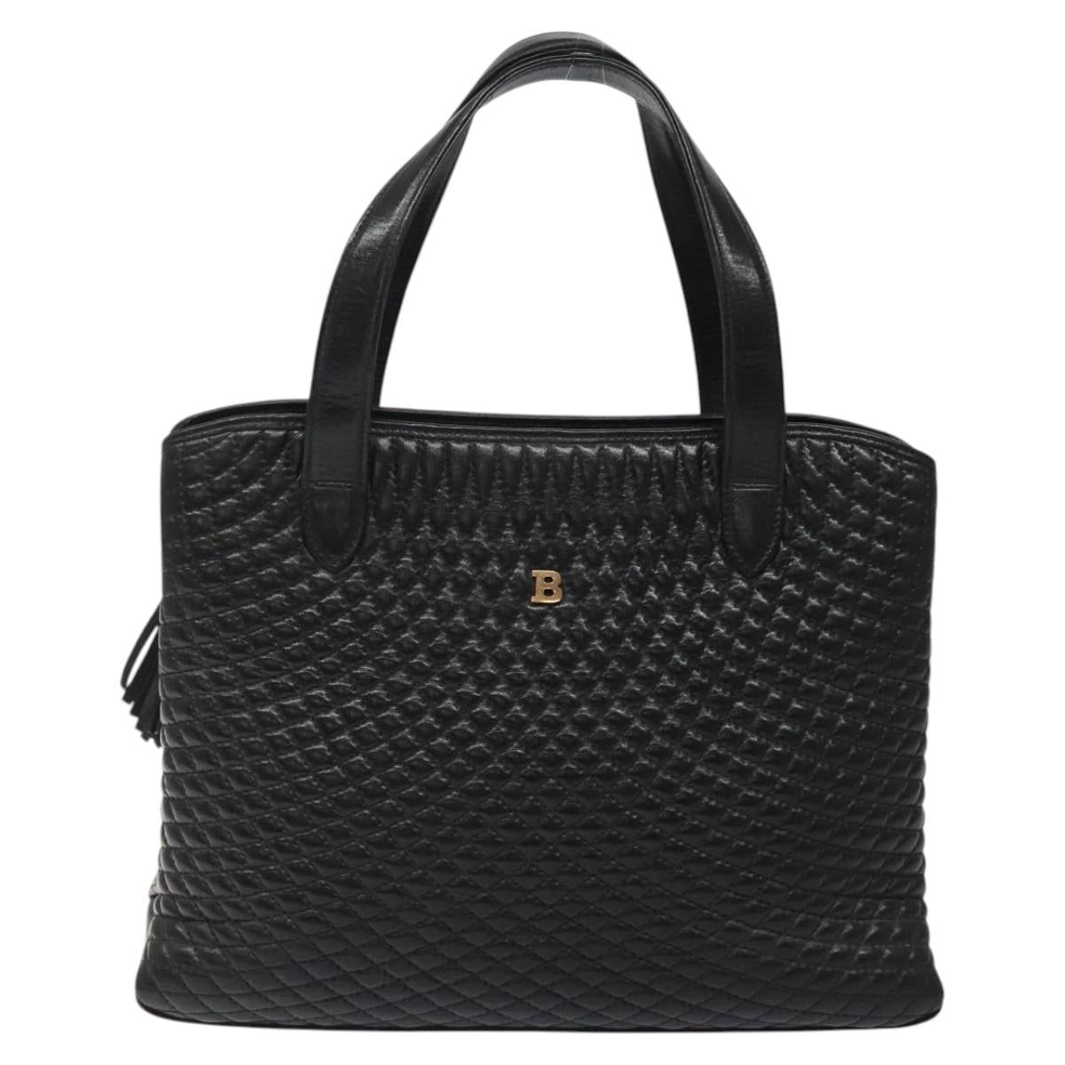 BALLY Hand Bag Leather Black Gold Auth BA2294