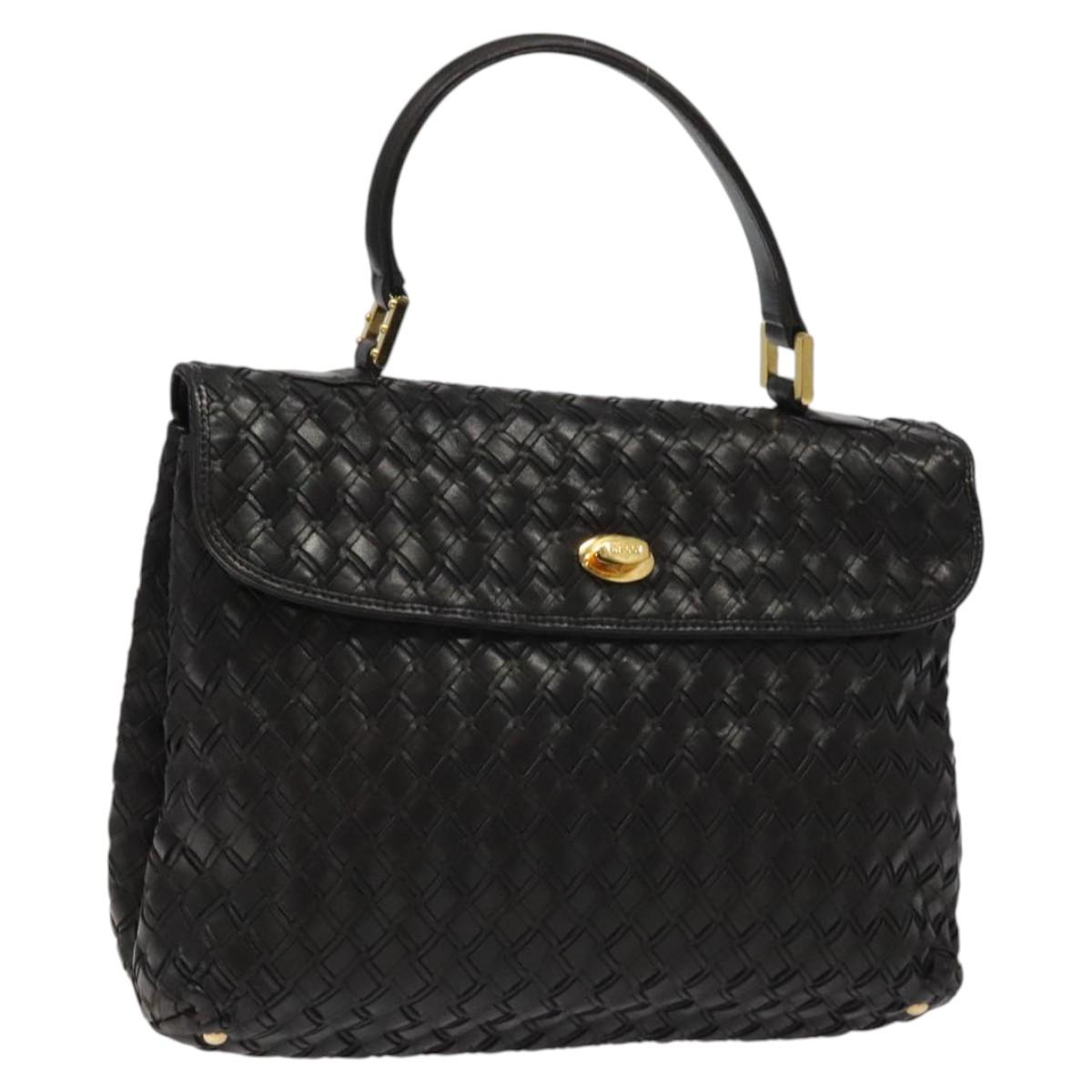 BALLY Hand Bag Leather Black Gold Auth BA2296
