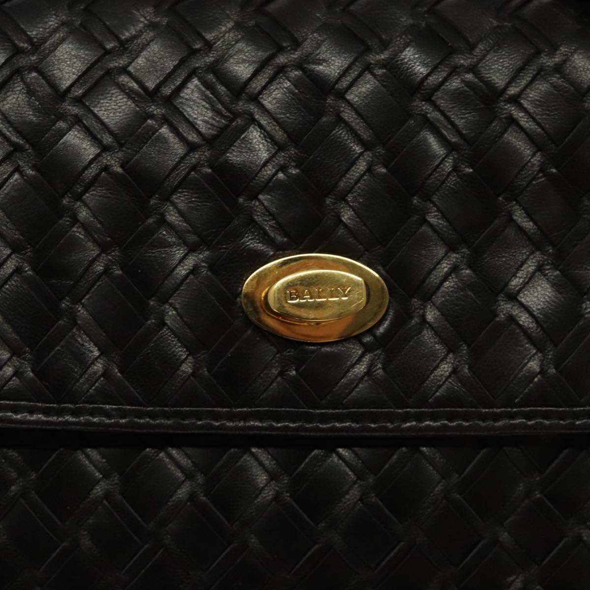 BALLY Hand Bag Leather Black Gold Auth BA2296