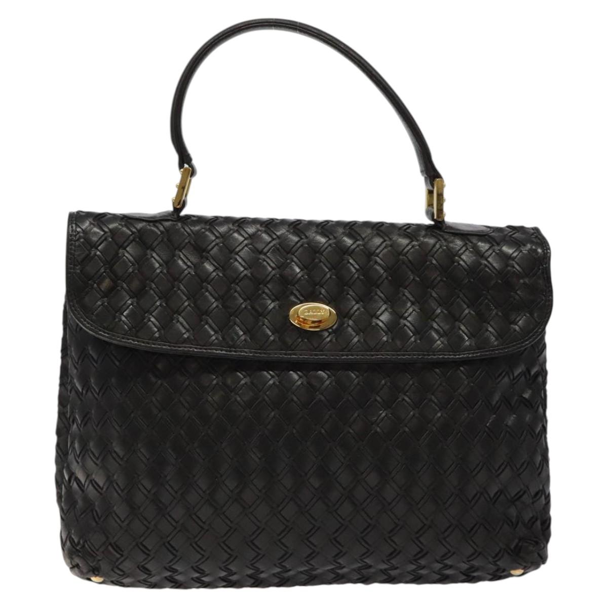 BALLY Hand Bag Leather Black Gold Auth BA2296