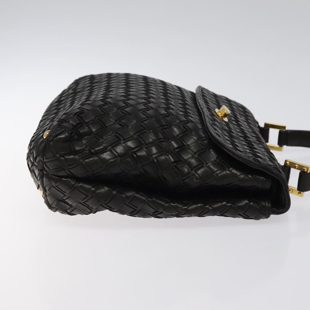 BALLY Hand Bag Leather Black Gold Auth BA2296